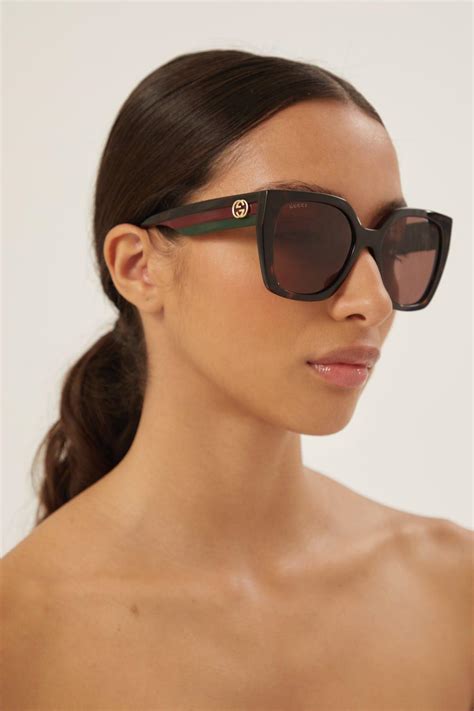 gucci havana shield sunglasses|Gucci 54mm oversized square sunglasses.